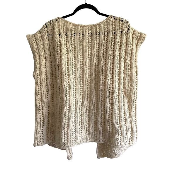 HAND KNIT Boho Chunky Wool Oversized Sleeveless Cardigan Vest Sweater Cream L - Picture 2 of 2